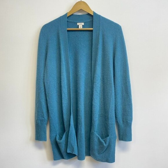 L.L. Bean 100% Cashmere Teal Cardigan Sweater - Picture 1 of 11
